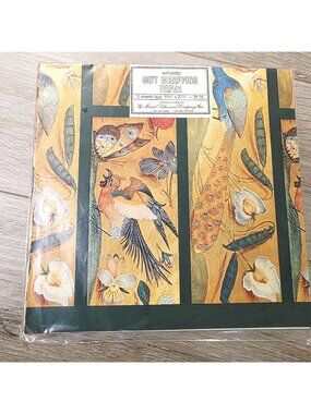 Vtg Imported 60's Nature Floral Butterflies Peacock Gift Wrapping Paper Marcel